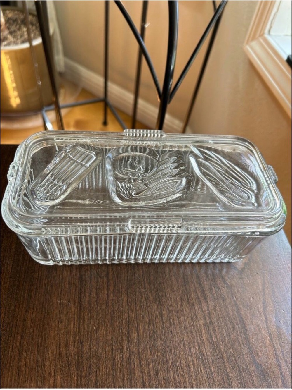 Indiana Glass Clear Molded Butter Dish with Decorative Patterned Lid
